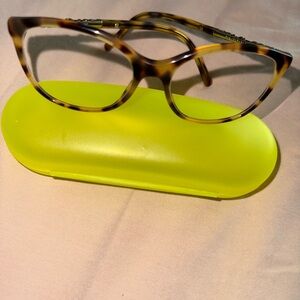 Burberry Tortoise Shell Cat-Eye Glasses with Neon Yellow Case
